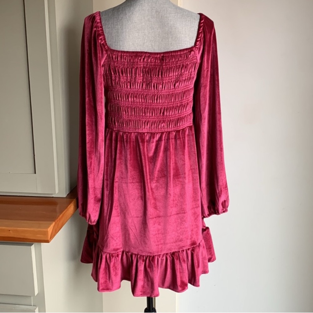 LC Lauren Conrad Raspberry Smocked Velvet Dress - Picture 5 of 8
